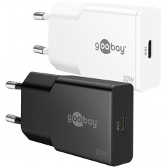 Hurtigopladende kompakt GaN-strømadapter med USB-C PD 20W sort/hvid...