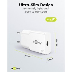 Opladere og kabler - Hurtigopladende kompakt GaN-strømadapter med USB-C PD 20W sort/hvid