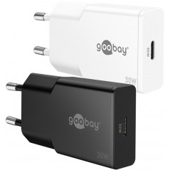Hurtigopladende kompakt GaN-strømadapter med USB-C PD 30W sort/hvid...