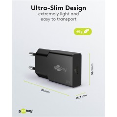 Opladere og kabler - Hurtigopladende kompakt GaN-strømadapter med USB-C PD 30W sort/hvid