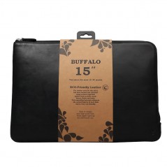 Computer sleeve - Buffalo håndlavet sleeve i ægte læder til bærbare computere op til 15,6" (sort)