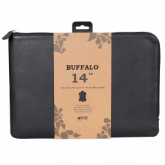 Computer sleeve - Buffalo håndlavet sleeve i ægte læder til bærbare computere op til 14" (sort)