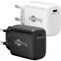 Hurtigopladende kompakt GaN-strømadapter med USB-C PD 20W sort/hvid...