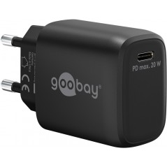 Hurtigopladende kompakt GaN-strømadapter med USB-C PD 20W sort/hvid