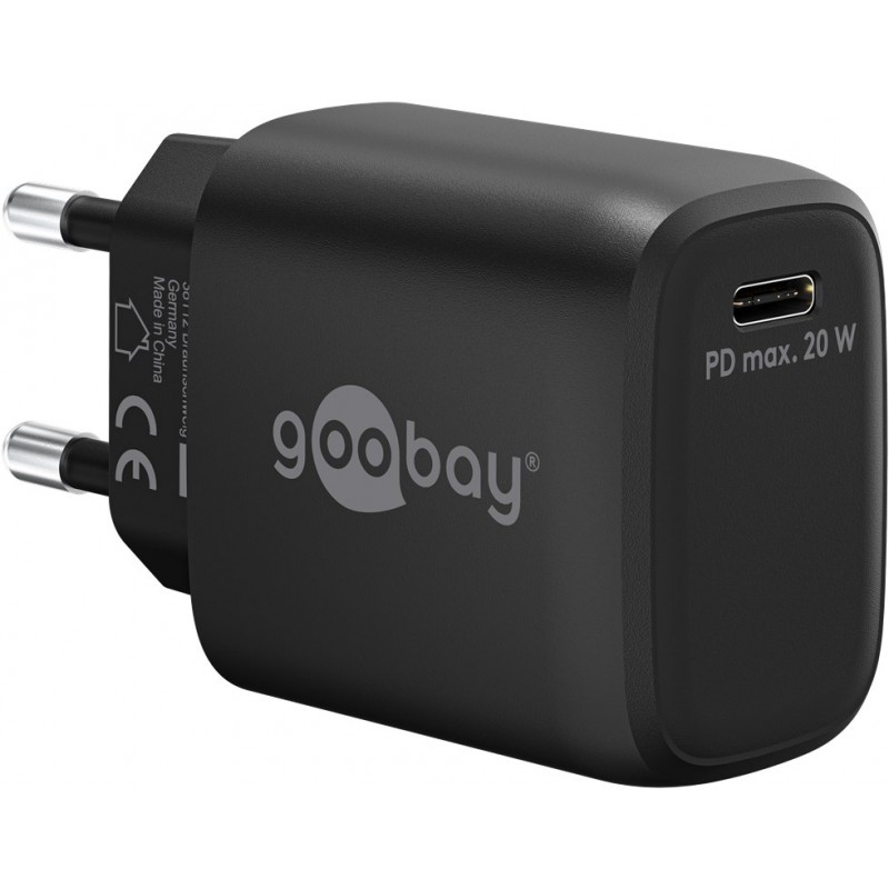 Opladere og kabler - Hurtigopladende kompakt GaN-strømadapter med USB-C PD 20W sort/hvid