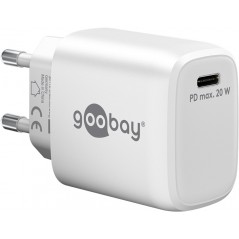 Hurtigopladende kompakt GaN-strømadapter med USB-C PD 20W sort/hvid