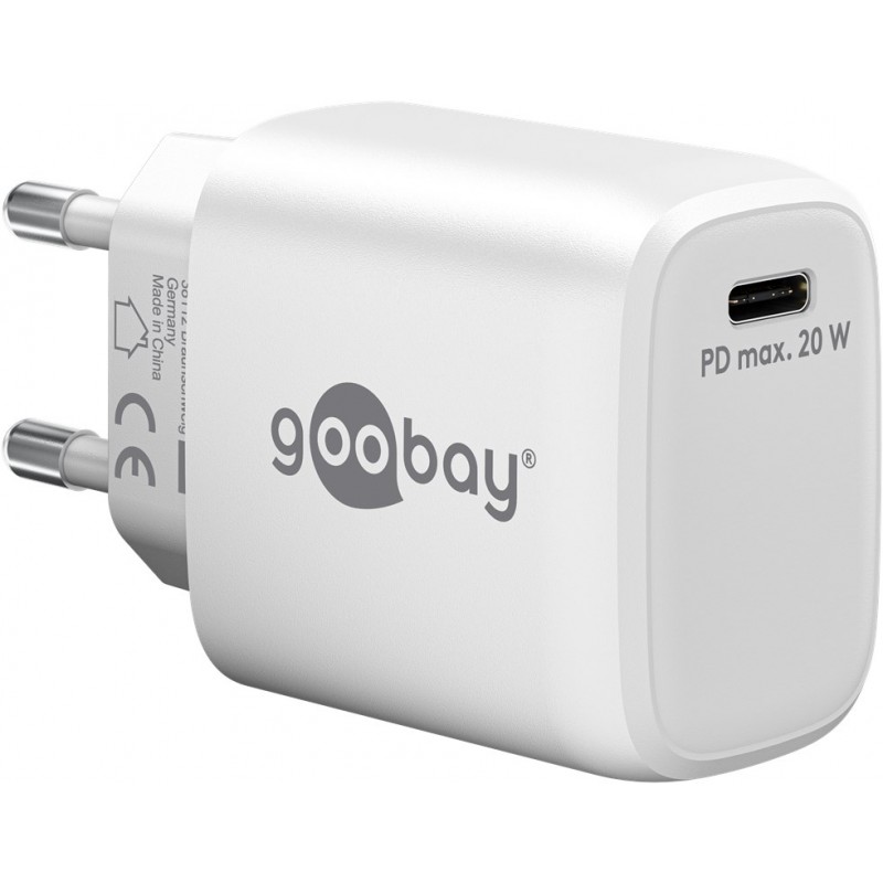Opladere og kabler - Hurtigopladende kompakt GaN-strømadapter med USB-C PD 20W sort/hvid