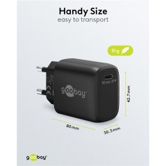 Opladere og kabler - Hurtigopladende kompakt GaN-strømadapter med USB-C PD 20W sort/hvid