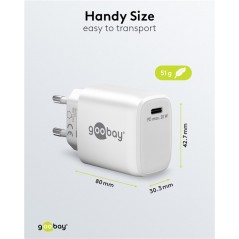 Opladere og kabler - Hurtigopladende kompakt GaN-strømadapter med USB-C PD 20W sort/hvid