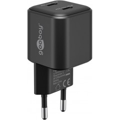 Hurtigopladende kompakt GaN-strømadapter med 2x USB-C PD 35W sort/hvid