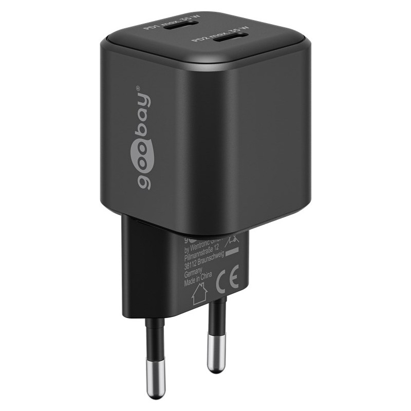 Opladere og kabler - Hurtigopladende kompakt GaN-strømadapter med 2x USB-C PD 35W sort/hvid