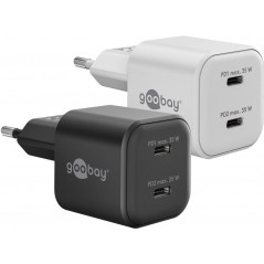 Hurtigopladende kompakt GaN-strømadapter med 2x USB-C PD 35W sort/h...
