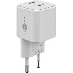 Hurtigopladende kompakt GaN-strømadapter med 2x USB-C PD 35W sort/hvid