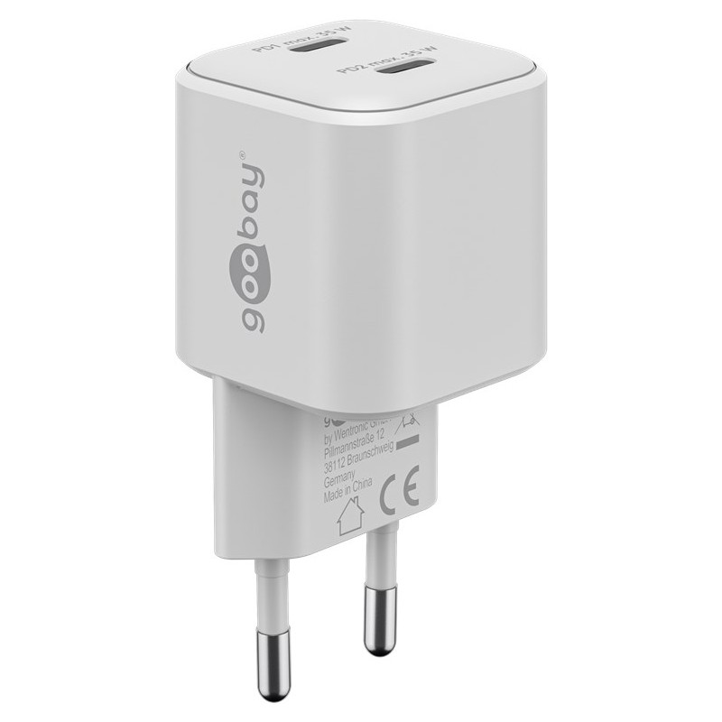 Opladere og kabler - Hurtigopladende kompakt GaN-strømadapter med 2x USB-C PD 35W sort/hvid