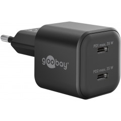 Opladere og kabler - Hurtigopladende kompakt GaN-strømadapter med 2x USB-C PD 35W sort/hvid