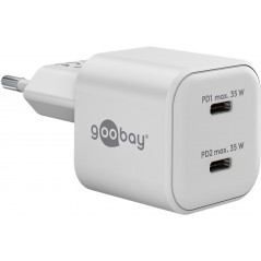 Opladere og kabler - Hurtigopladende kompakt GaN-strømadapter med 2x USB-C PD 35W sort/hvid