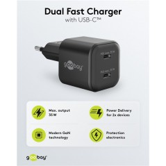 Opladere og kabler - Hurtigopladende kompakt GaN-strømadapter med 2x USB-C PD 35W sort/hvid