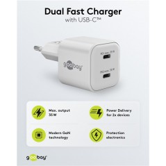 Opladere og kabler - Hurtigopladende kompakt GaN-strømadapter med 2x USB-C PD 35W sort/hvid