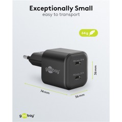 Opladere og kabler - Hurtigopladende kompakt GaN-strømadapter med 2x USB-C PD 35W sort/hvid