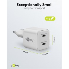Opladere og kabler - Hurtigopladende kompakt GaN-strømadapter med 2x USB-C PD 35W sort/hvid