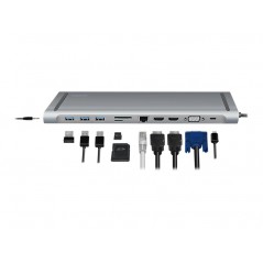 LogiLink USB-C Multiport Universal Docking Station 11-i-1 med understøttelse af 3 skærme