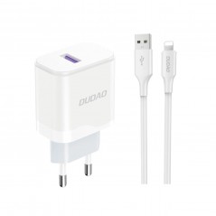 Dudao AC-adapter vægoplader USB 18W og 1 meter Lightning-kabel