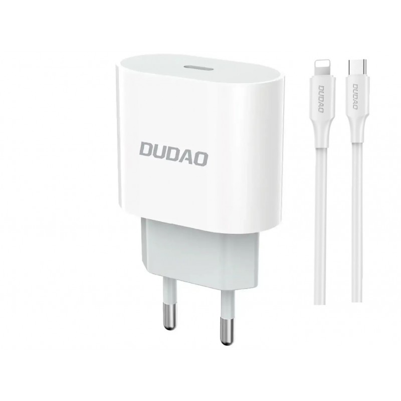 Vægladere til mobiltelefon - Dudao 20 Watt AC-adapter vægoplader med USB-C og 1 meter Lightning-kabel