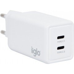 iiglo universal USB-C-oplader med 2xUSB-C på i alt 65W (45+20W)
