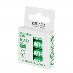 Deltaco genopladelige AAA-batterier (750 mAh) i 4-pak