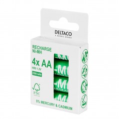 Deltaco genopladelige AA-batterier (2300 mAh) i 4-pak