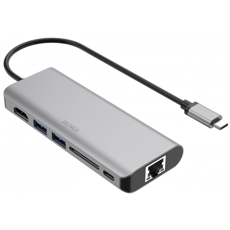 Skærmkabel & skærmadapter - USB-C Multiport til HDMI-adapter med 2xUSB/SD-kort/LAN/USB-C PD 85W 4K 60Hz