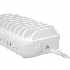 Vægladere til mobiltelefon - Hurtigopladende USB-opladningsstation til 10 enheder (7x USB-A, 3x USB-C)