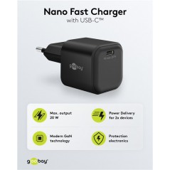 Opladere og kabler - Hurtiladende GaN-strømadapter med USB-C PD 20 W sort/hvid