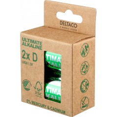 Batterier & batteri tester - Deltaco Ultimate Alkaline D-batterier LR20 2-pak