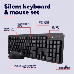 Tastatur & computermus - Trust ekstra stille sæt med trådløst tastatur og mus