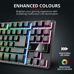 Baggrundsbelyst gamingtastatur - Trust GXT 833 Thado TKL kompakt gamingtastatur med belysning (sort)