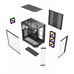 Komponenter - Dutzo C830 Panorama Midi Tower-kabinet med to sider i hærdet glas og ARGB