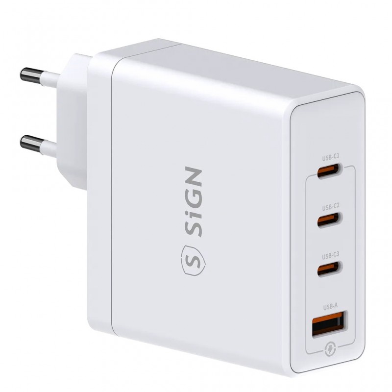 Vægladere til mobiltelefon - SiGN AC-adapter vægoplader 140 W med 3x USB-C og 1x USB til bl.a. MacBook