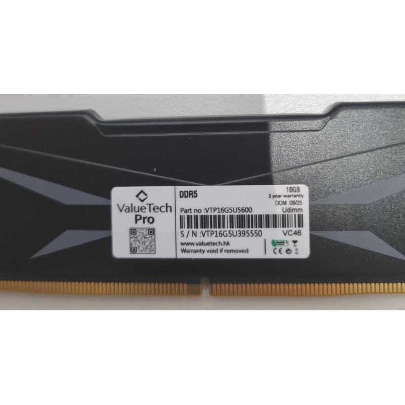 RAM - ValueTech Pro 16 GB DDR5 5600 MHz DIMM RAM-hukommelse med køleplade