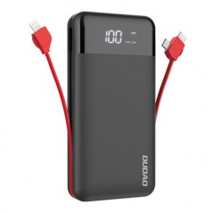 Dudao powerbank 20.000 mAh med indbygget Lightning-, USB-C- og microUSB-kabel