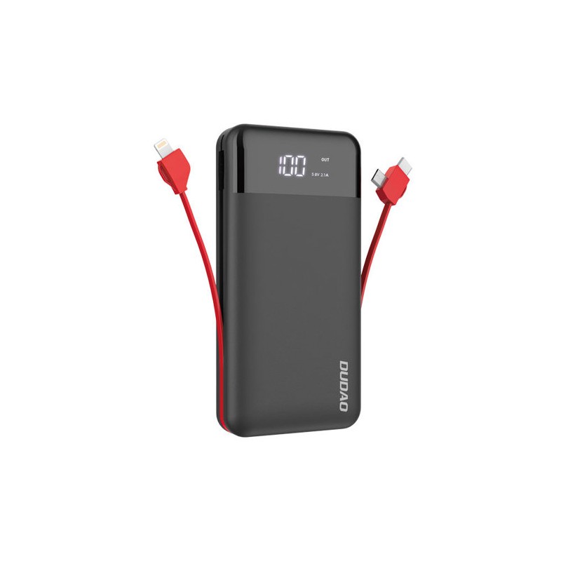 Portable batterier - Dudao powerbank 20.000 mAh med indbygget Lightning-, USB-C- og microUSB-kabel