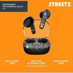 Bluetooth hovedtelefoner - Streetz T150 True Wireless in-ear headset sort/transparent