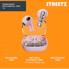 Bluetooth hovedtelefoner - Streetz T150 True Wireless in-ear headset pink/transparent