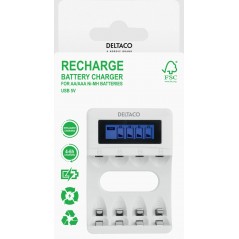 Deltaco USB-drevet batterioplader Ni-Mh Ni-Cd til AA- og AAA-batterier (4-6 timer)