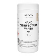 Deltaco hånddesinfektionsservietter med 70 % alkohol, pakke med 100 stk.