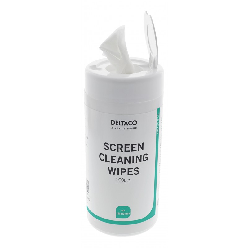 Tilbehør til computerskærme - Deltaco store vådservietter til skærmrengøring, 100-pak