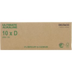 Batterier & batteri tester - Deltaco Ultimate Alkaline D-batterier LR20 10-pak
