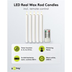LED-ljus - Sæt med 5 dæmpbare hvide LED-lys med ægte voks og fjernbetjening