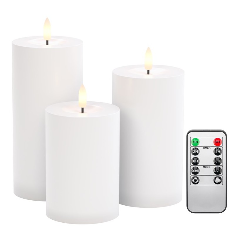 LED-ljus - Sæt med 3 LED-lys med realistisk flamme til indendørs og udendørs brug