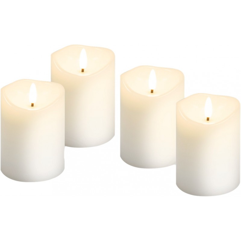 LED-ljus - Sæt med 4 LED-lys med ægte voks, timer og realistisk 3D flamme H x Ø: 10 x 7.5 cm